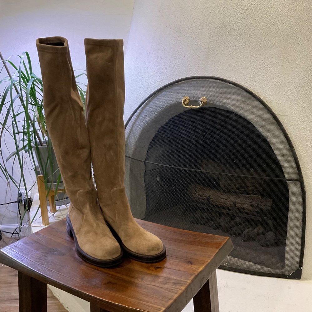 Stuart Weitzman Mercer Suede Knee-High Boots Khaki size 6 - Picture 3 of 9